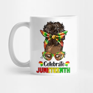 Juneteenth Celebrate 1865 Messy Bun Glasses Black Women Mug